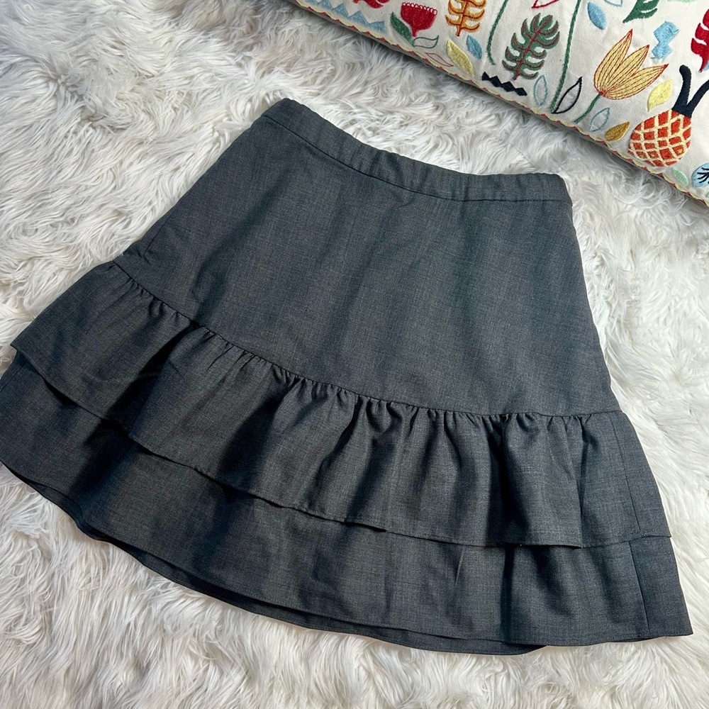 J. Crew • Women’s Wool Blend Ruffle Skirt Charcoal Grey